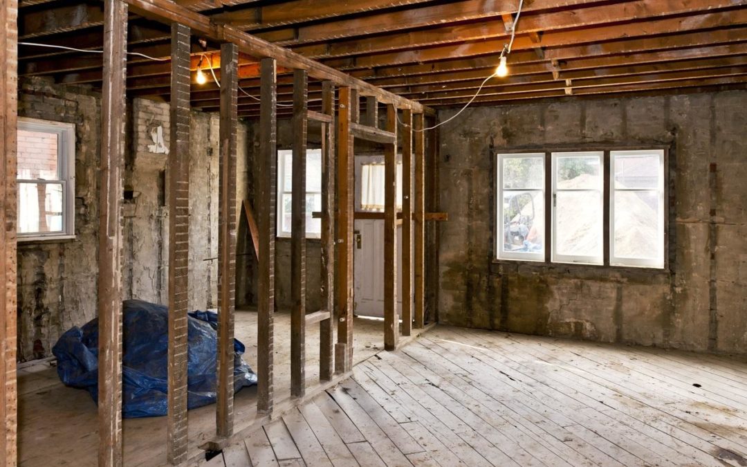 Interior of a house under gut renovation at construction site