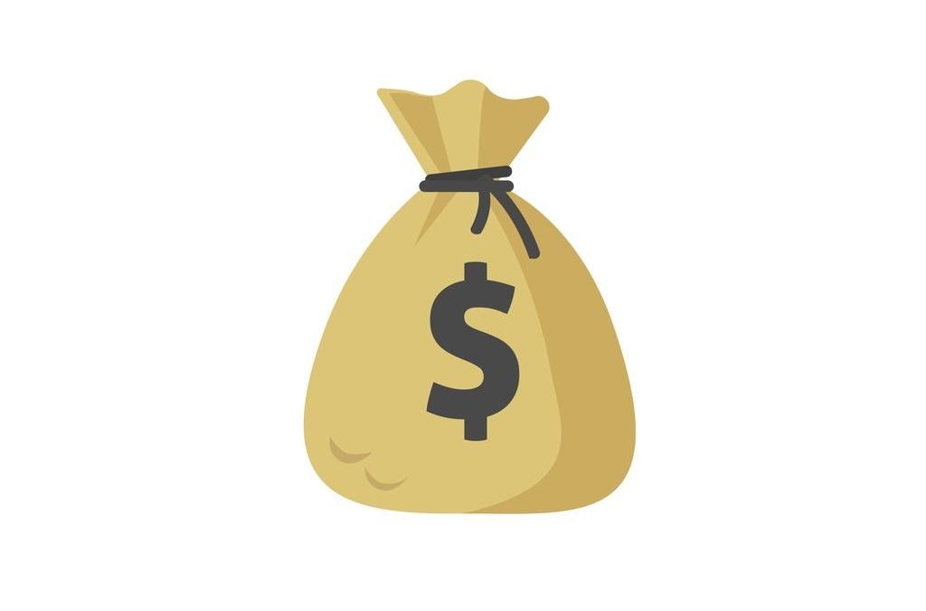 Money bag vector icon, moneybag flat simple cartoon illustration with black drawstring and dollar sign isolated on white background